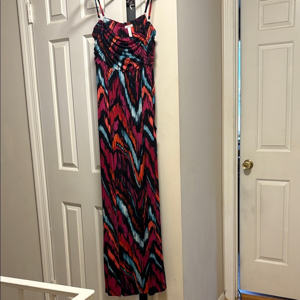 Soma Multicolor Abstract Ikat Print Maxi Dress with Pockets Size Large